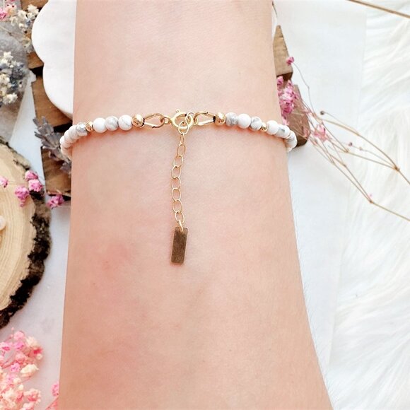 New Mini Howlite Beads Gold Bracelet | Handmade in British Columbia - Picture 3 of 5